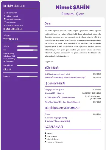 Ressam Cv Örnekleri cv indir